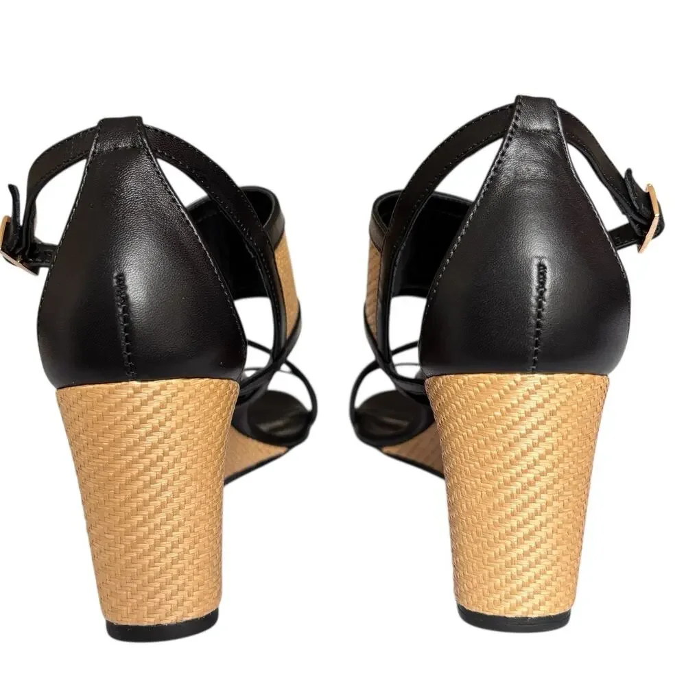 New With Box MARION PARKE Penny 70 Wedge Sandal 39.5‎ / US 9.5 Black Leather